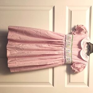 Marmellata Pink Gingham Dress with Bunny And Floral Embroidery Size 6